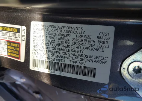 2021 Acura Rdx Technology Package из США, поврежденный, VIN 5J8TC1H55ML018431